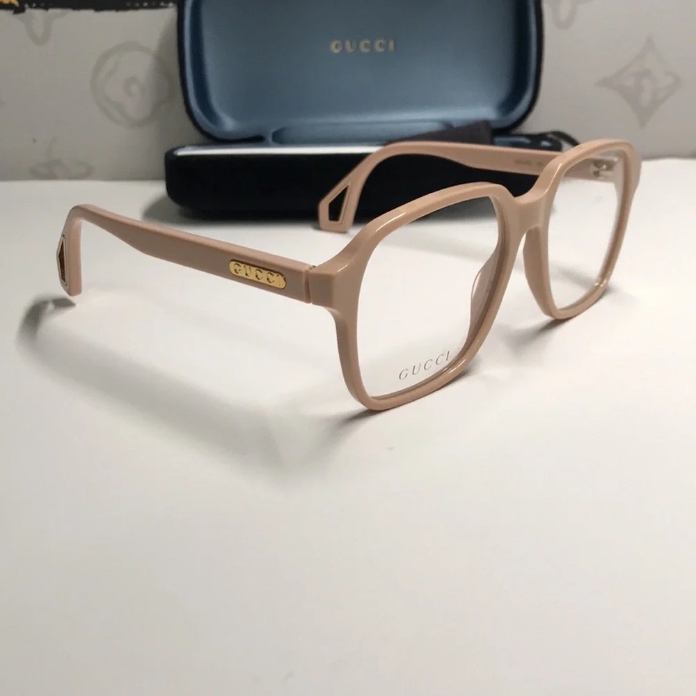 New Authentic Gucci Beige Square Glasses GG0469o 003